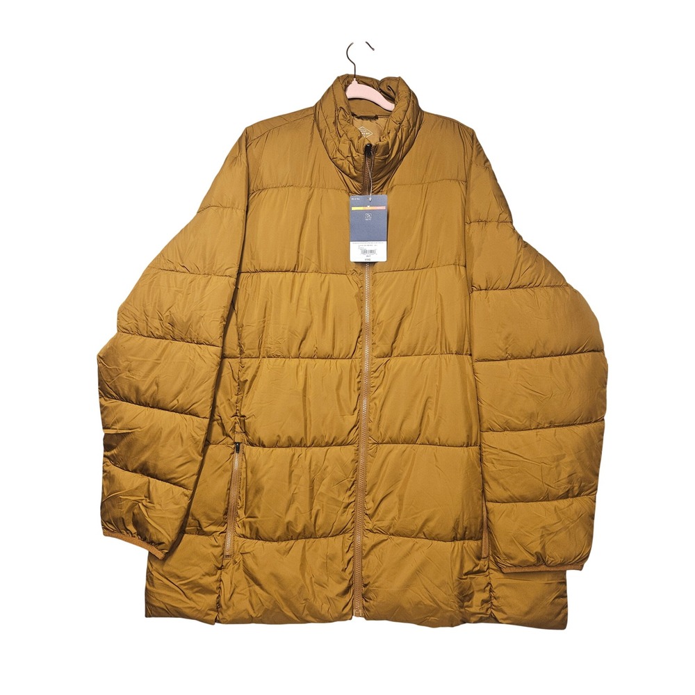 St Johns Bay Mens Puffer Jacket 2XLT Monk Brown Quilted Zip Poly-Fill NEW